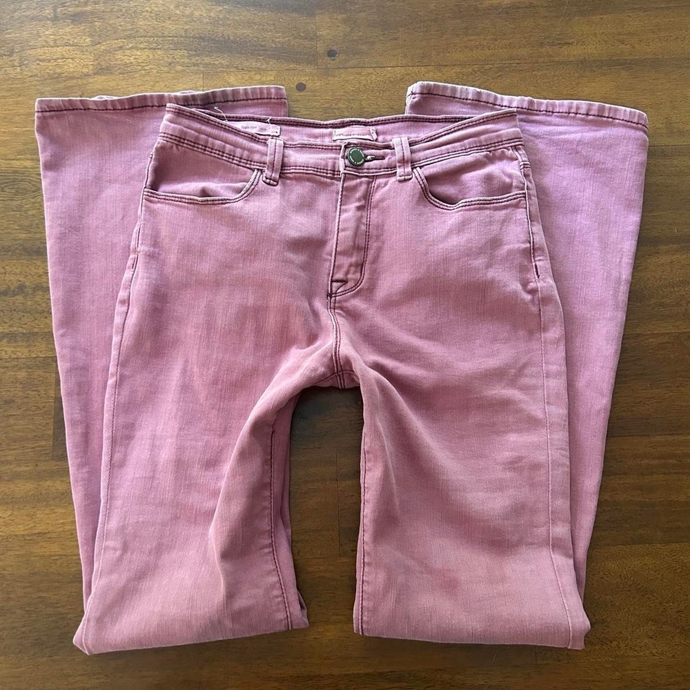 Silence + Noise 70s inspired pink high rise retro flare jeans